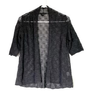 EILEEN FISHER Gray Open Front Sweater 100% Wool Textured Cardigan PP EUC